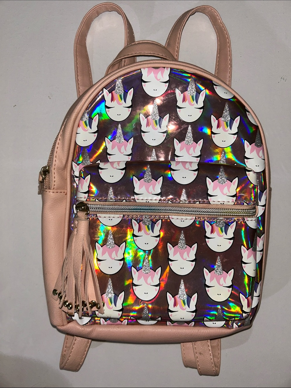 OMG Accessories Vintage Y2K Holographic Unicorn Mini Backpack in Blush Pink